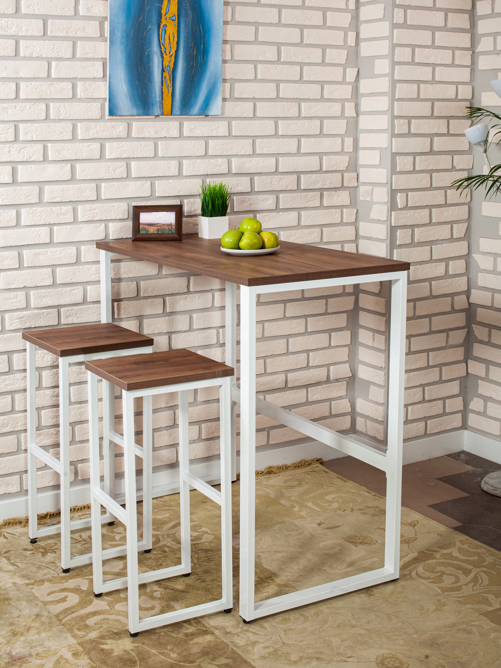 Стол барный LoftPubKitchen, размер 110х40х100 см, цвет дуб табачный, цвет ножек белый
