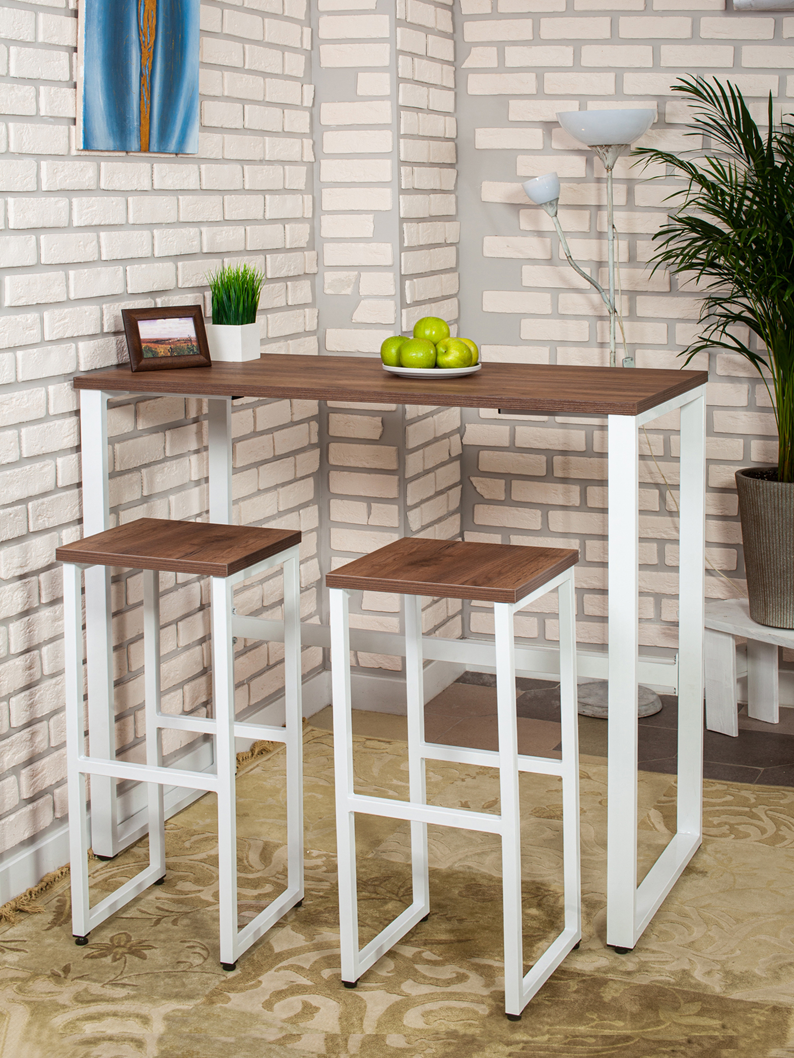 Стол барный LoftPubKitchen, размер 110х40х100 см, цвет дуб табачный, цвет ножек белый