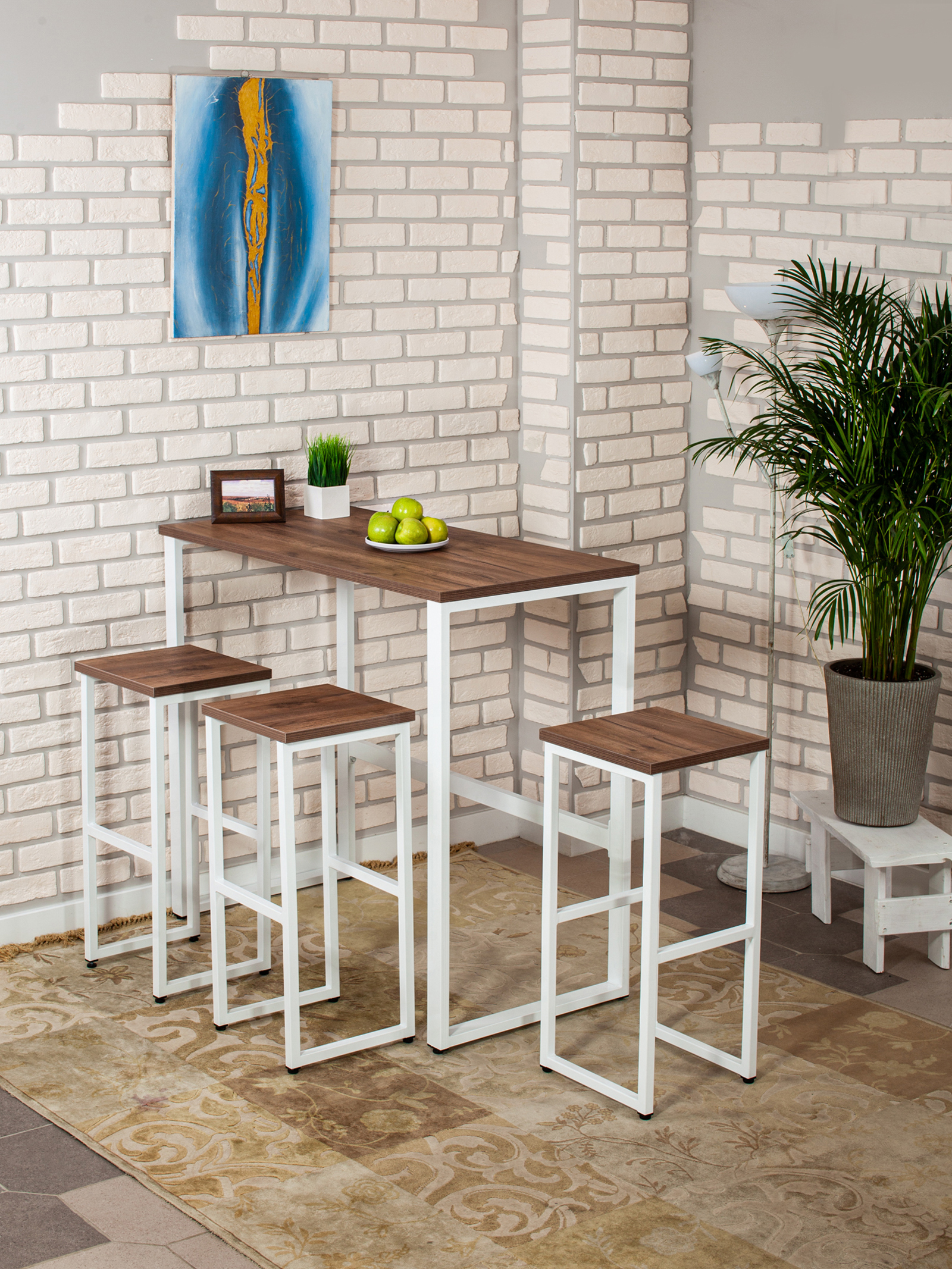 Стол барный LoftPubKitchen, размер 110х40х100 см, цвет дуб табачный, цвет ножек белый