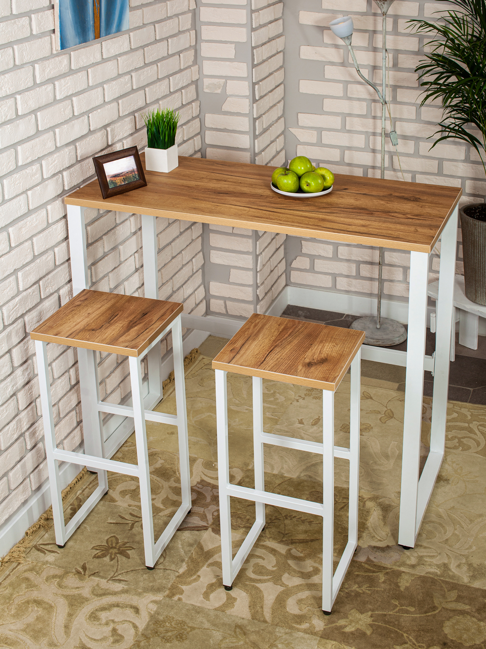 Стол барный LoftPubKitchen, размер 100х40х100 см, цвет дуб золотой, цвет ножек белый