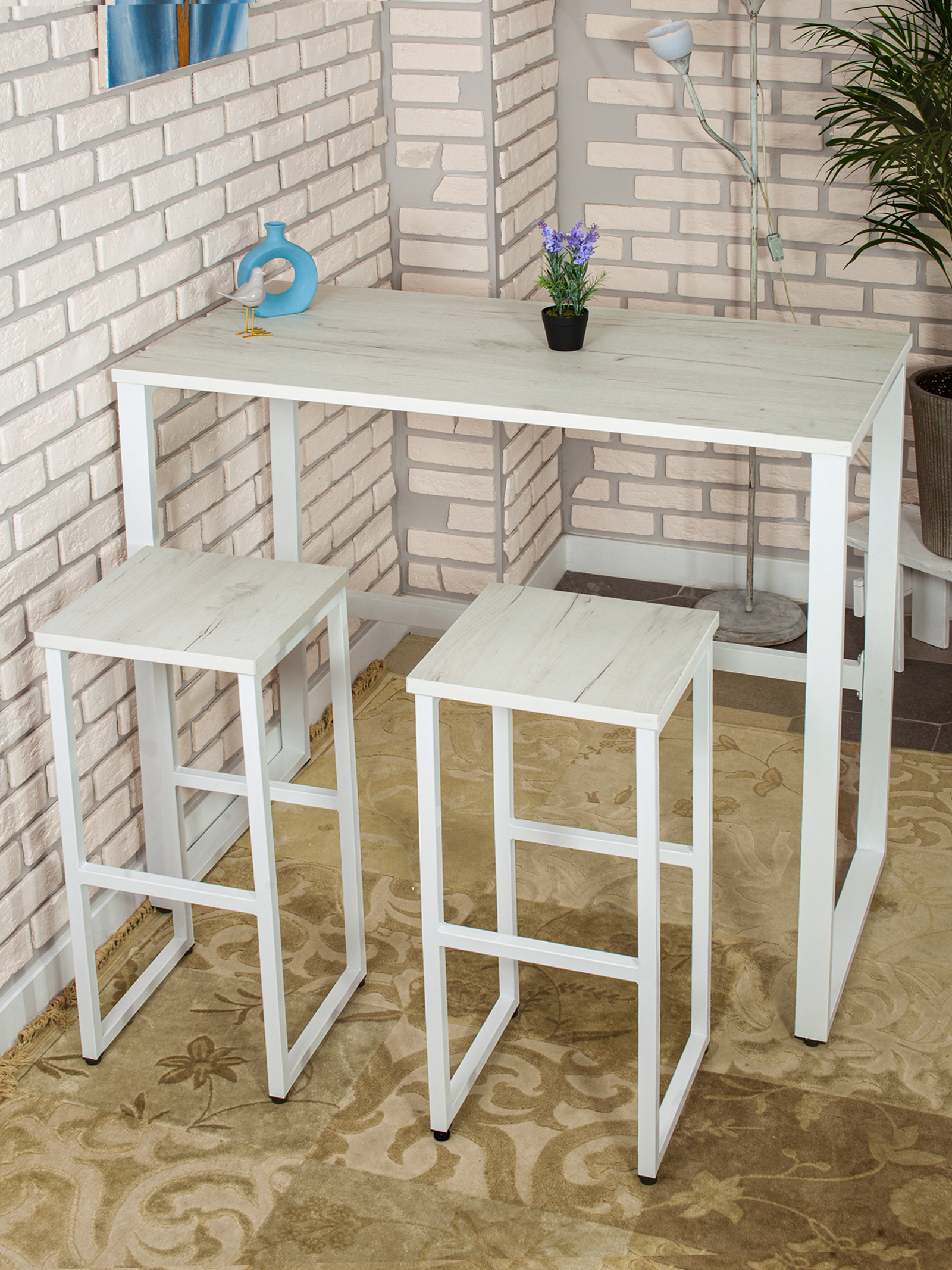 Стол барный LoftPubKitchen, размер 110х60х110 см, цвет белый крафт, цвет ножек белый