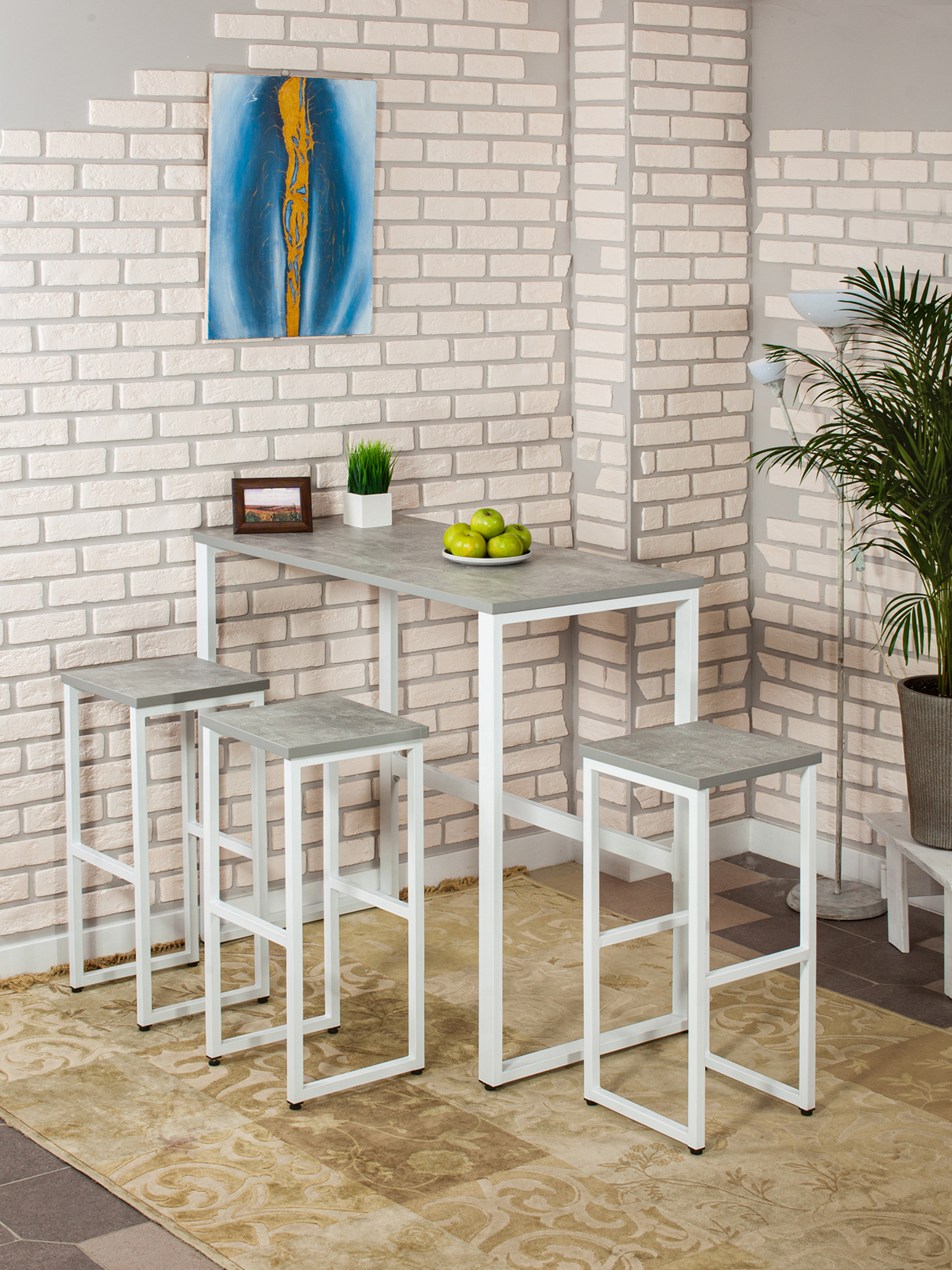 Стол барный LoftPubKitchen, размер 90х40х100 см, цвет ателье светлый, цвет ножек белый