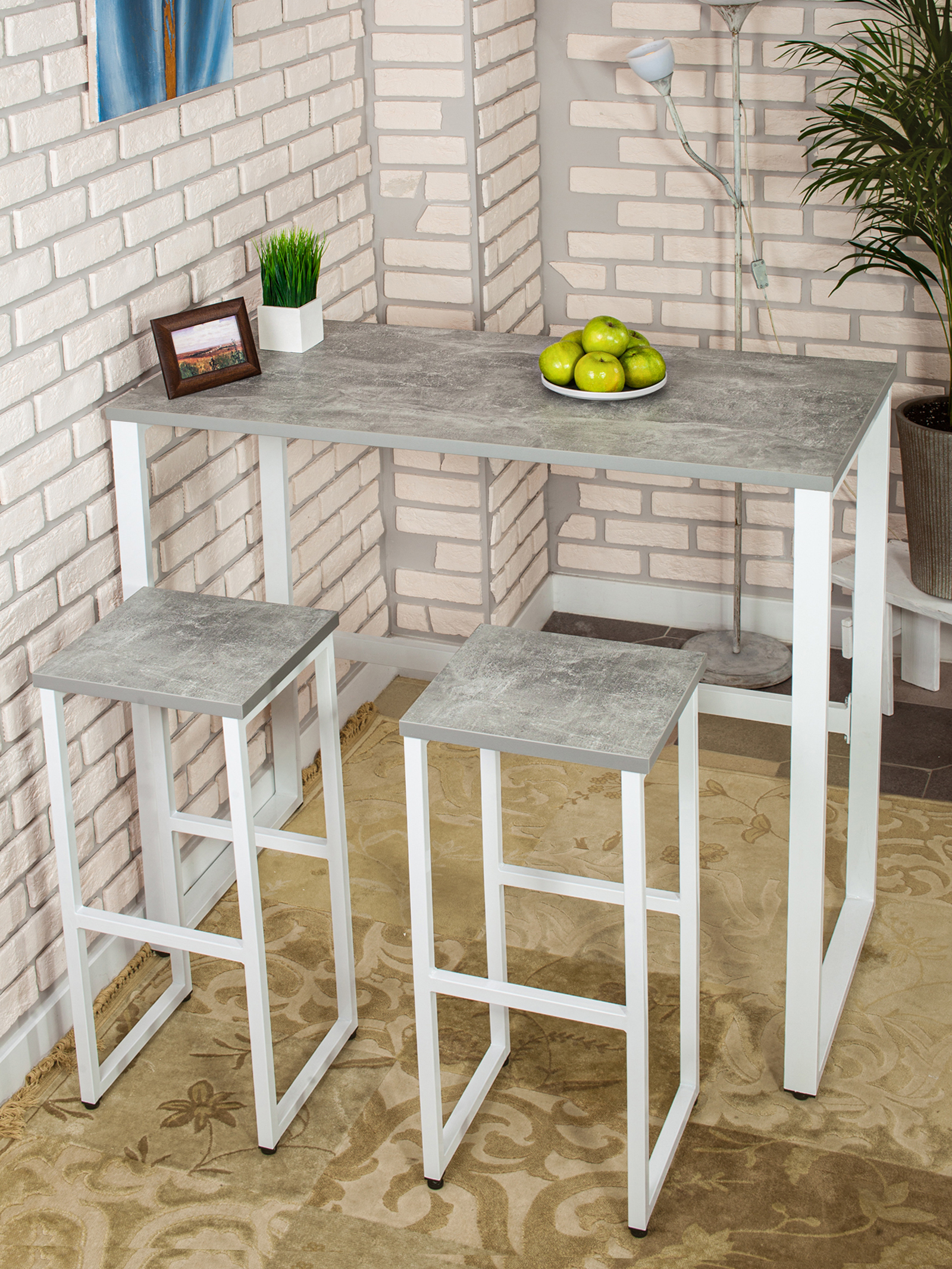 Стол барный LoftPubKitchen, размер 90х40х100 см, цвет ателье светлый, цвет ножек белый