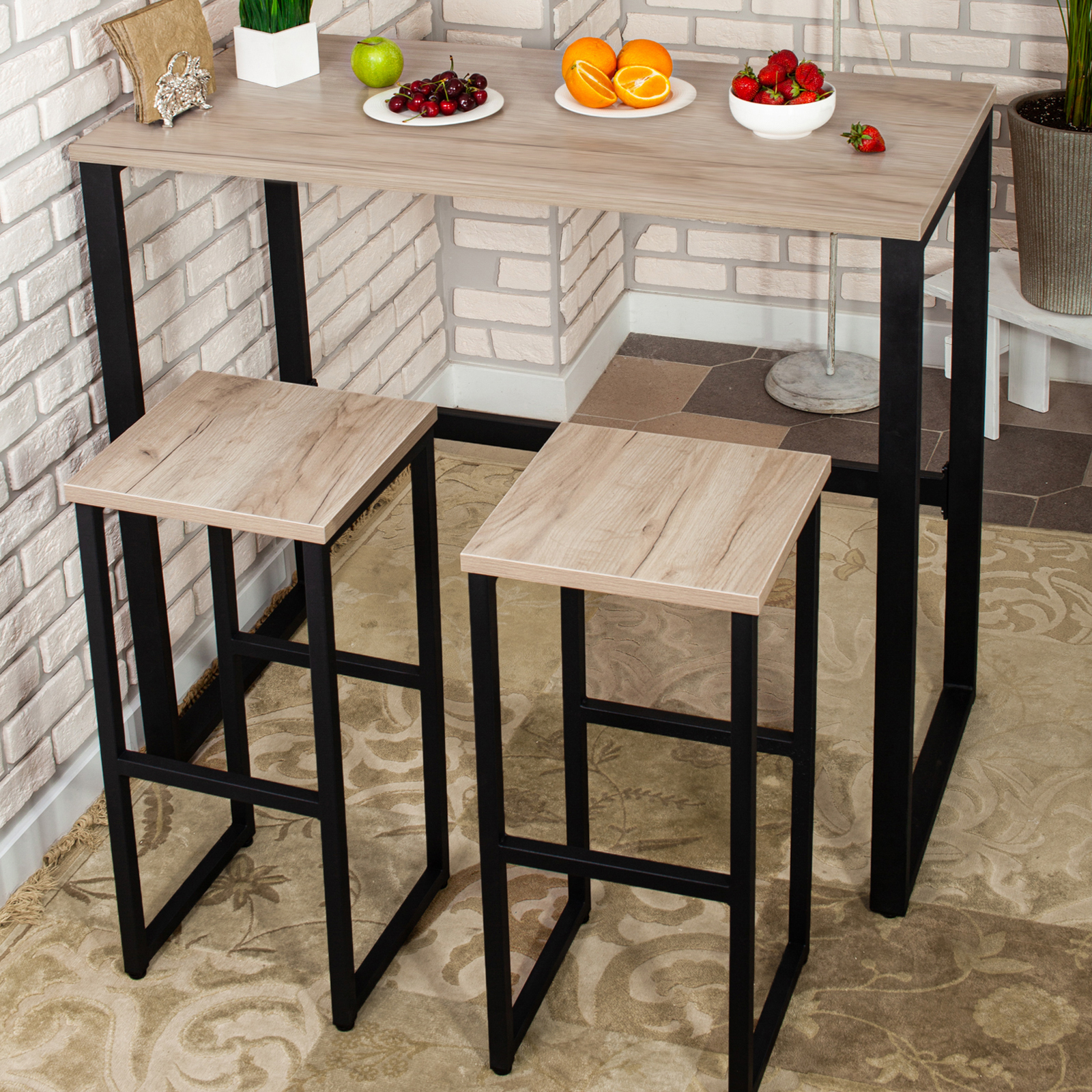 Стол барный LoftPubKitchen, размер 110х40х110 см, цвет серый крафт, цвет ножек черный