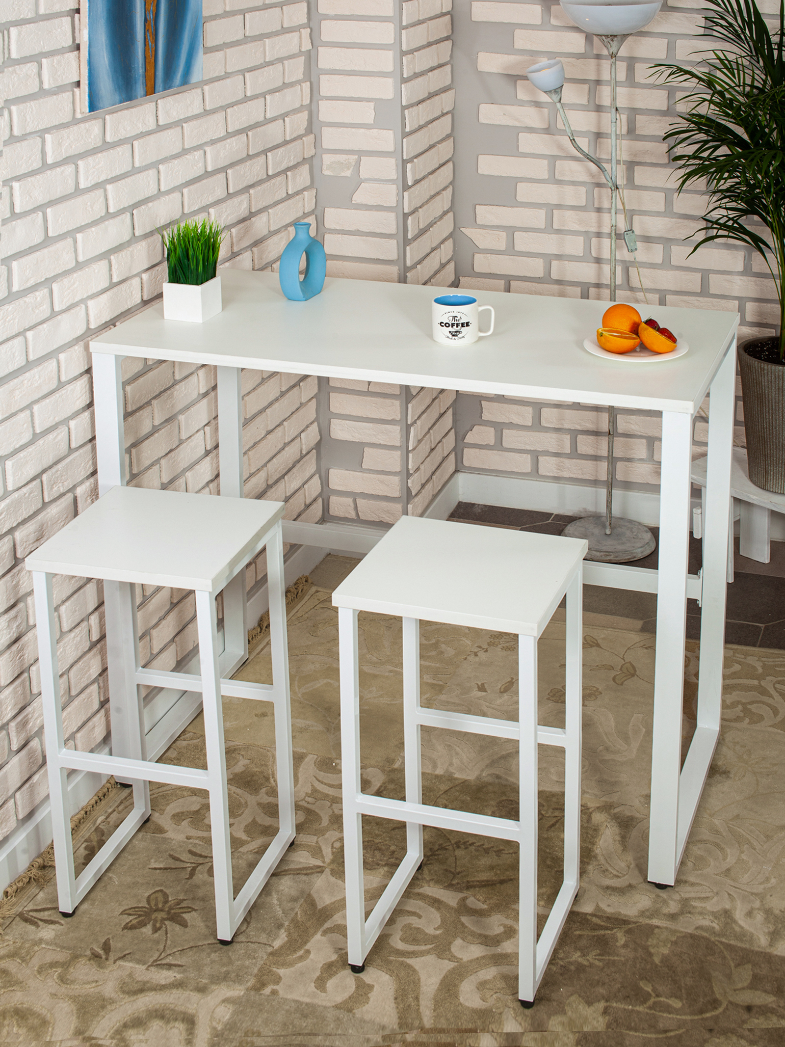 Стол барный LoftPubKitchen, размер 100х40х100 см, цвет белый, цвет ножек белый