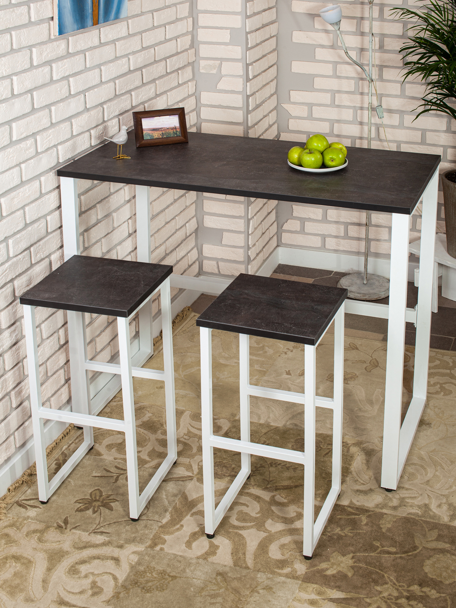 Стол барный LoftPubKitchen, размер 120х60х110 см, цвет ателье темный, цвет ножек белый