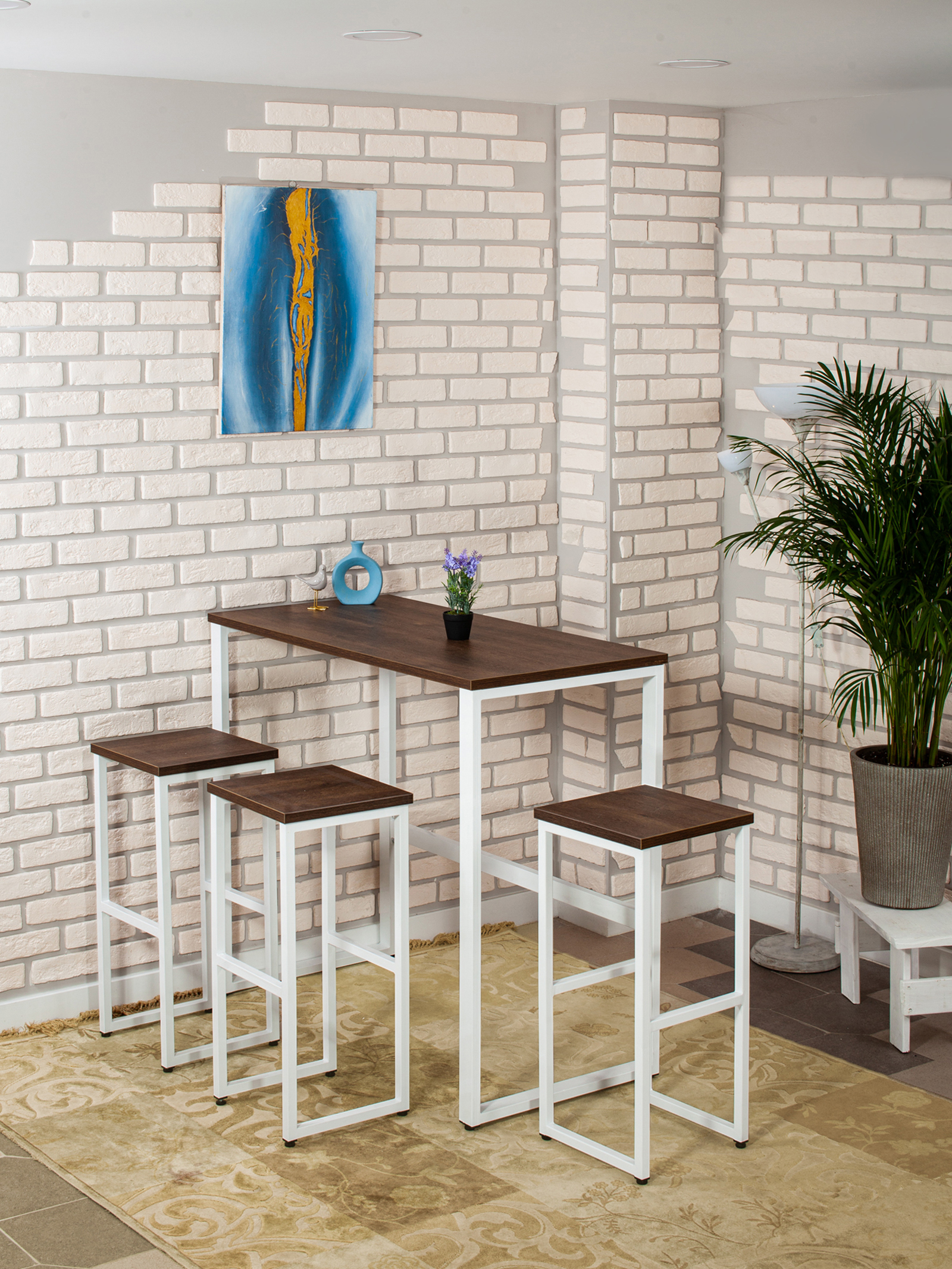 Стол барный LoftPubKitchen, размер 110х40х100 см, цвет бронза, цвет ножек белый