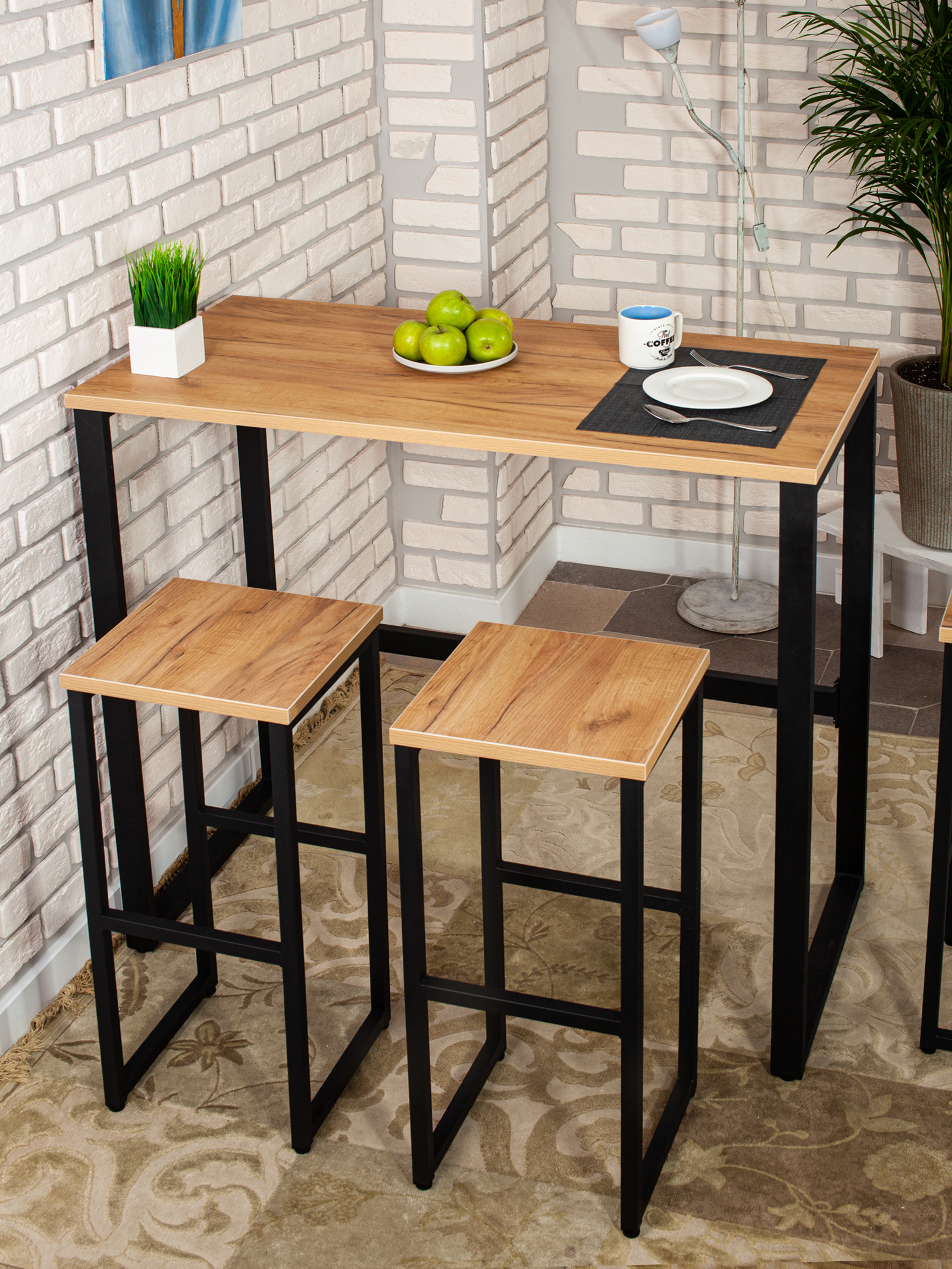 Стол барный LoftPubKitchen, размер 100х60х100 см, цвет дуб золотой, цвет ножек черный