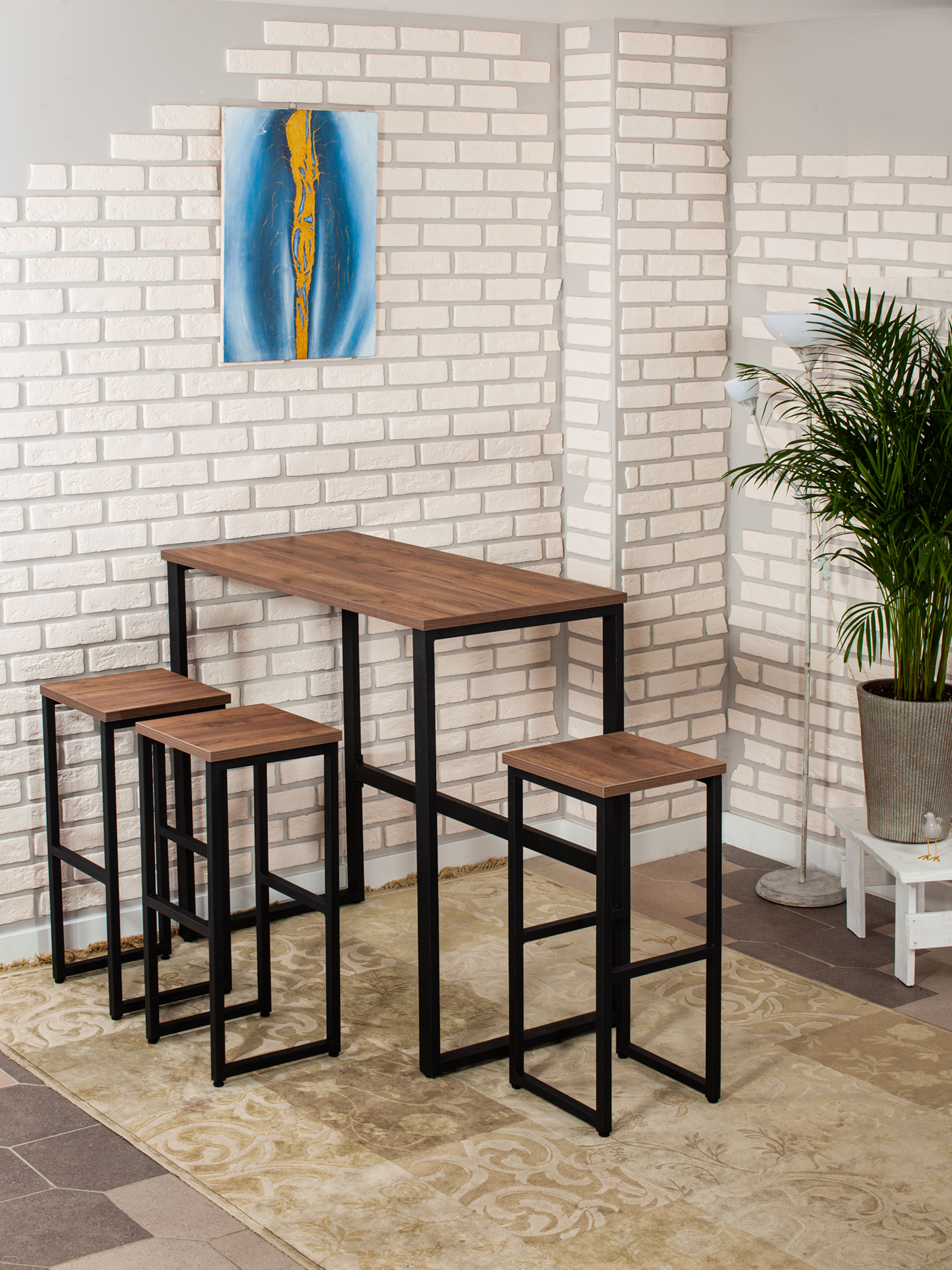Стол барный LoftPubKitchen, размер 120х40х100 см, цвет дуб табачный, цвет ножек черный