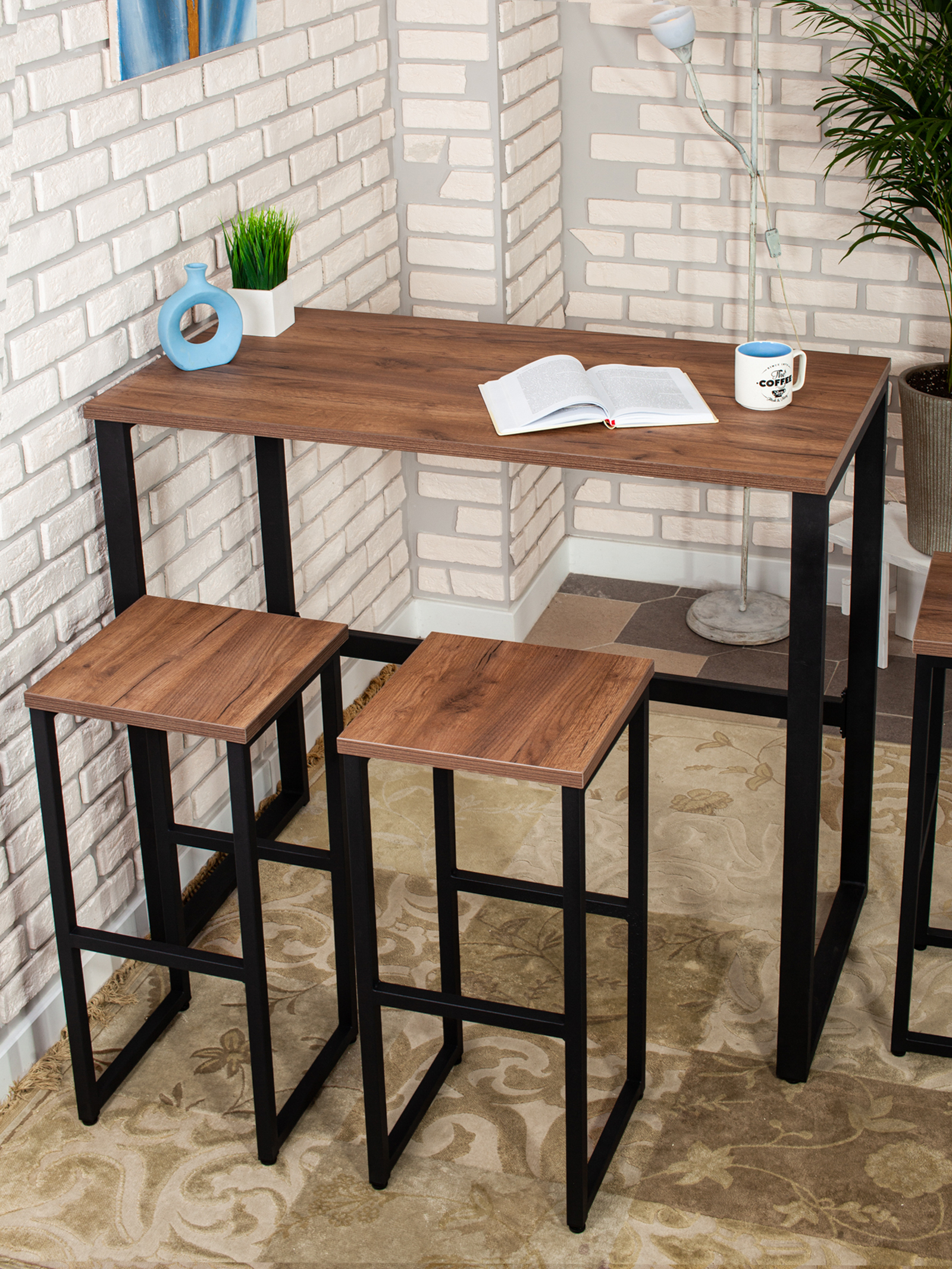 Стол барный LoftPubKitchen, размер 100х40х110 см, цвет дуб табачный, цвет ножек черный
