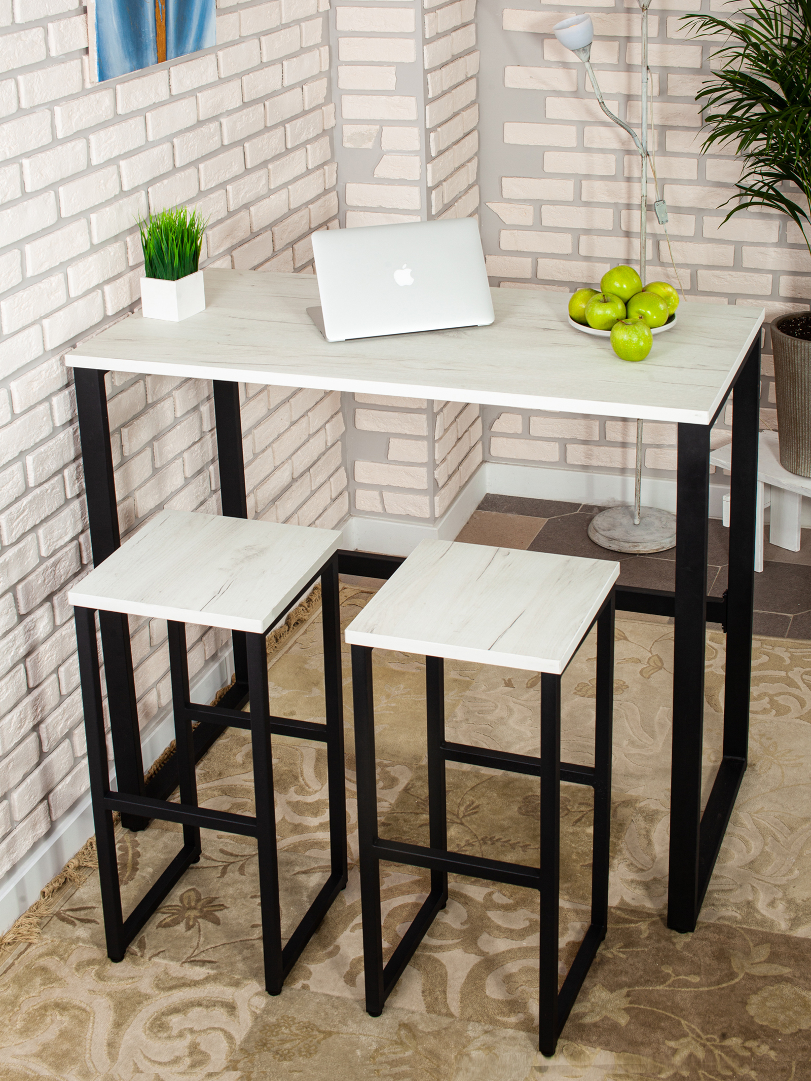 Стол барный LoftPubKitchen, размер 100х60х100 см, цвет белый крафт, цвет ножек черный