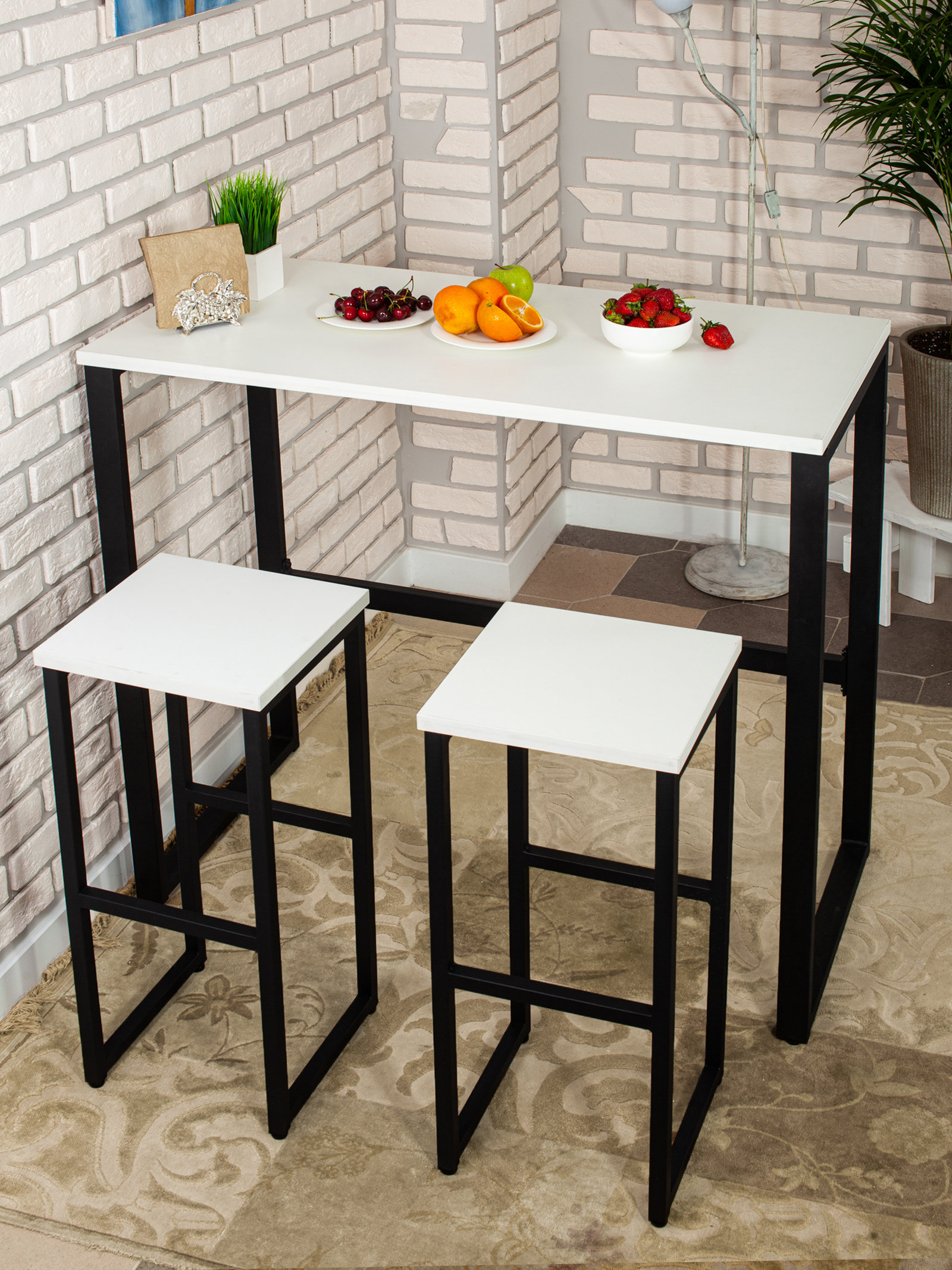 Стол барный LoftPubKitchen, размер 100х40х110 см, цвет белый, цвет ножек черный