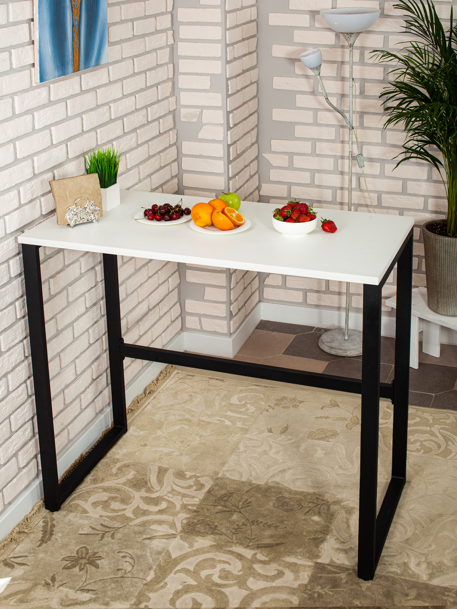 Стол барный LoftPubKitchen, размер 100х40х110 см, цвет белый, цвет ножек черный