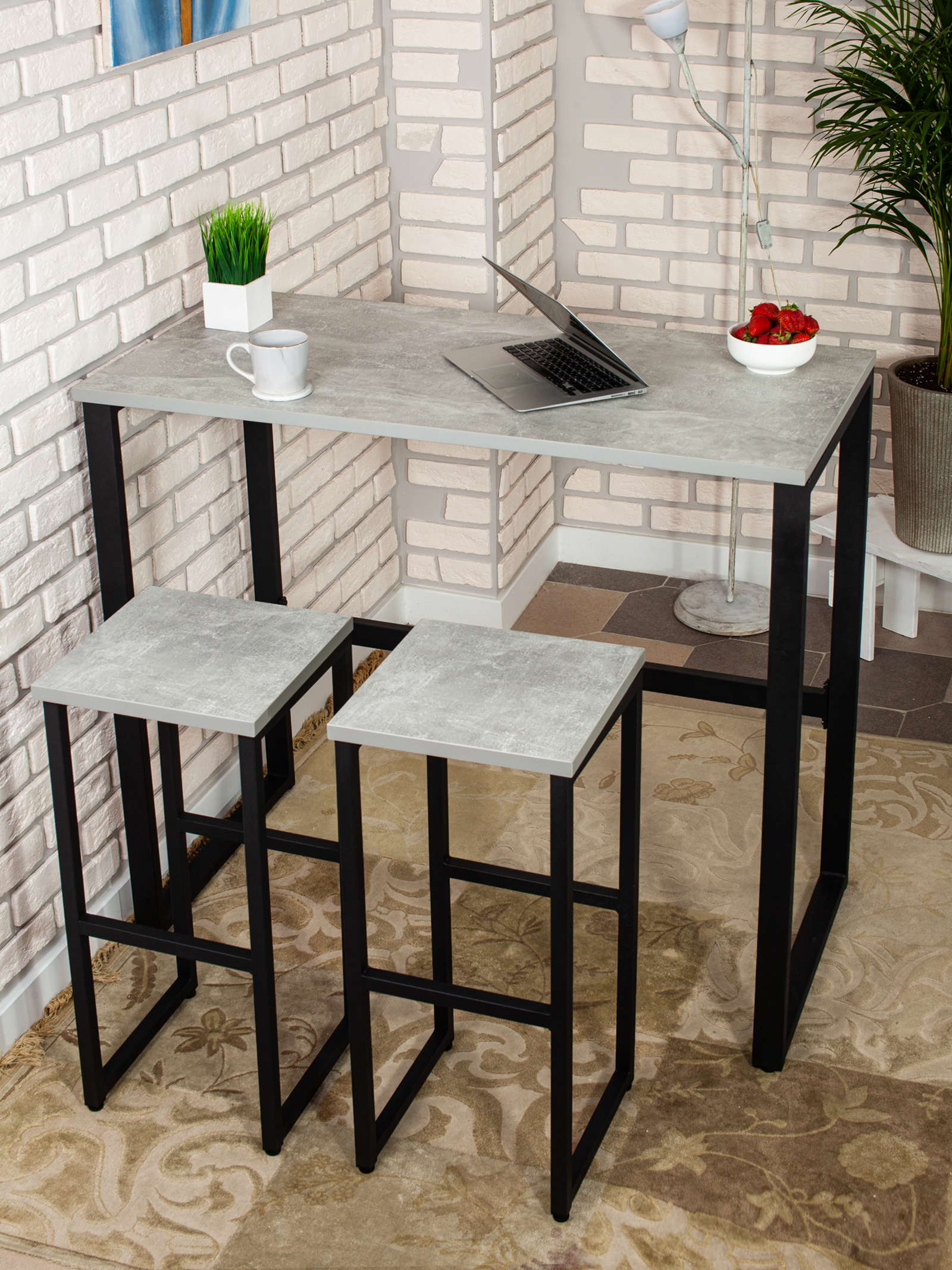 Стол барный LoftPubKitchen, размер 110х40х110 см, цвет ателье светлый, цвет ножек черный