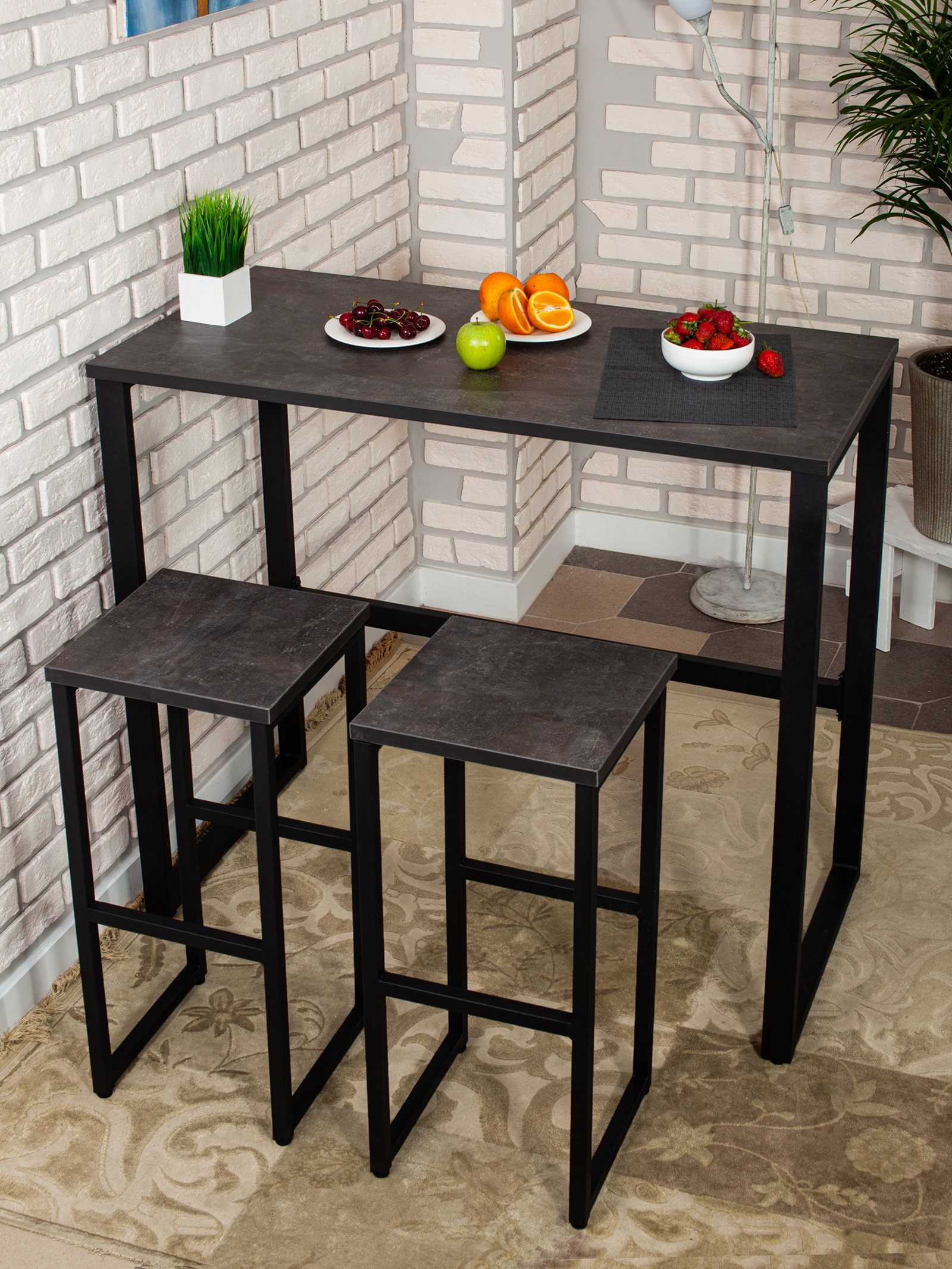 Стол барный LoftPubKitchen, размер 90х40х100 см, цвет ателье темный, цвет ножек черный