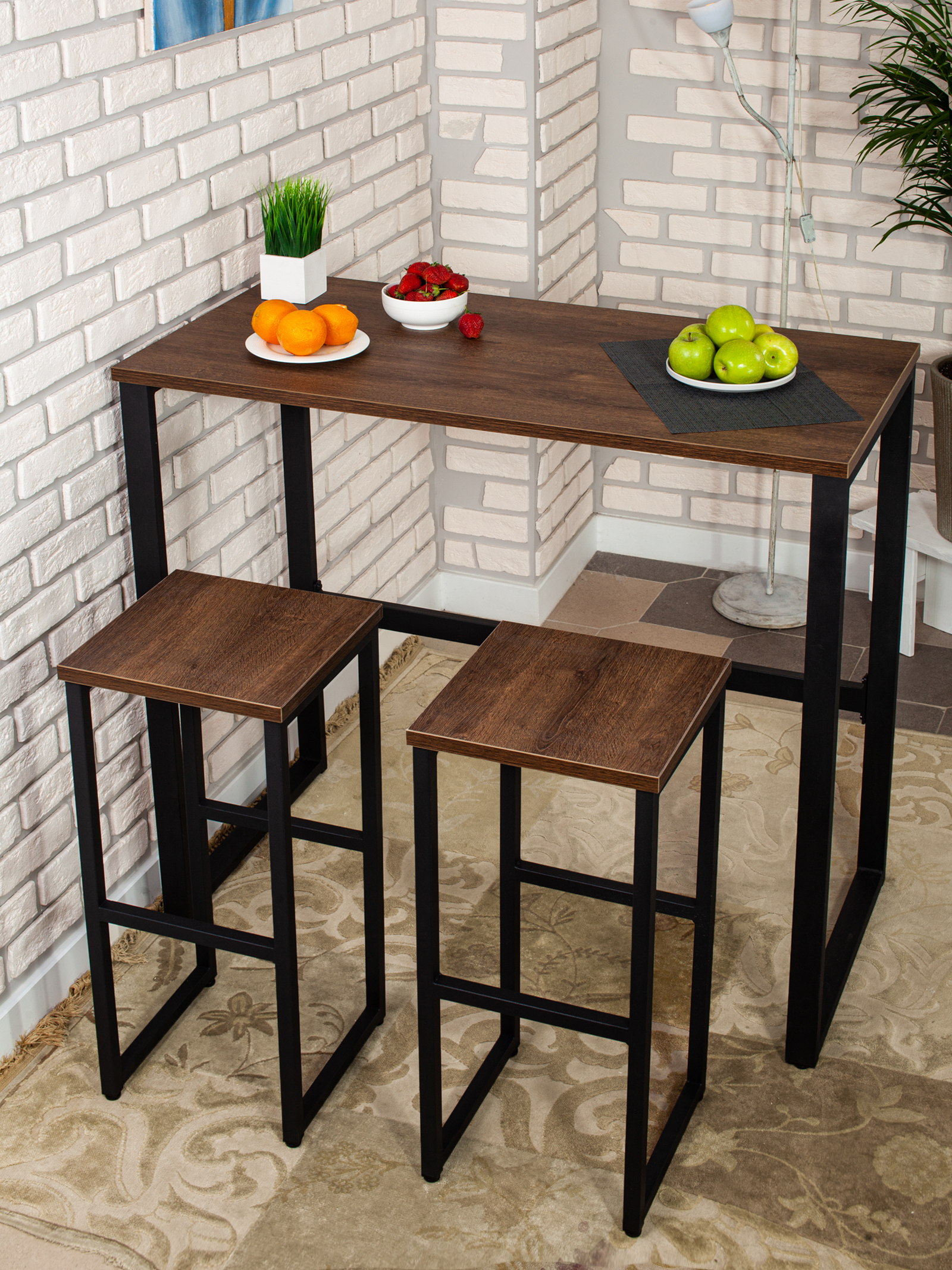 Стол барный LoftPubKitchen, размер 100х40х110 см, цвет дуб бронзовый, цвет ножек черный
