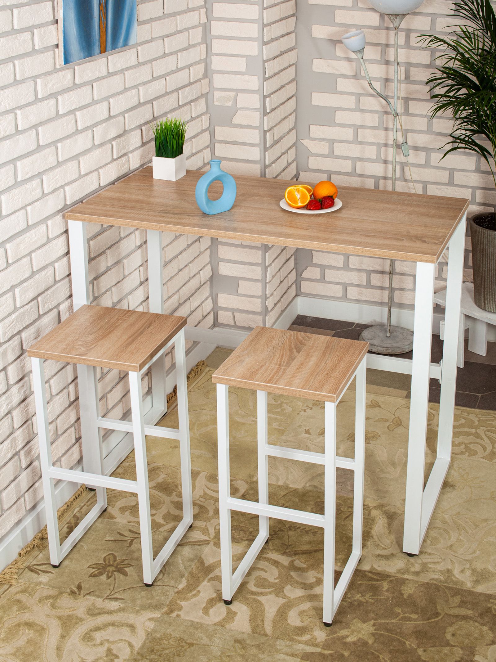 Стол барный LoftPubKitchen, размер 110х60х100 см, цвет дуб сонома, цвет ножек белый