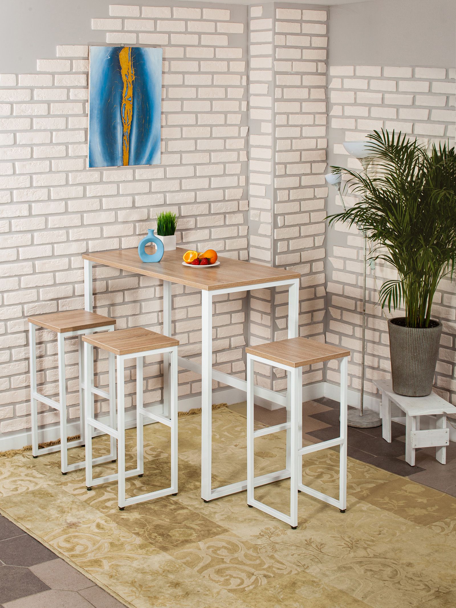 Стол барный LoftPubKitchen, размер 110х60х100 см, цвет дуб сонома, цвет ножек белый