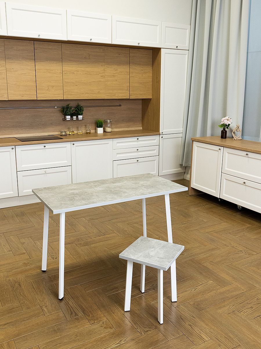 Стол обеденный кухонный Simple Table 90х55см цвет ателье светлый, ножки белые