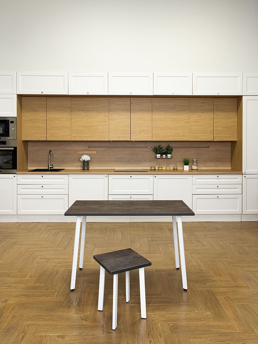 Стол обеденный Delight Dining, размер 140х70х75 см, цвет ателье темный, цвет ножек белый