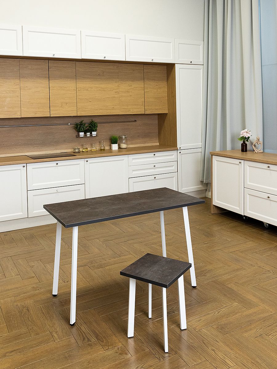 Стол обеденный кухонный Simple Table 110х55см цвет ателье темный, ножки белые
