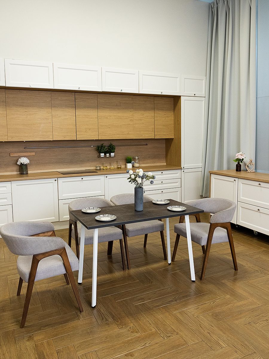 Стол обеденный Delight Dining, размер 90х60х75 см, цвет ателье темный, цвет ножек белый