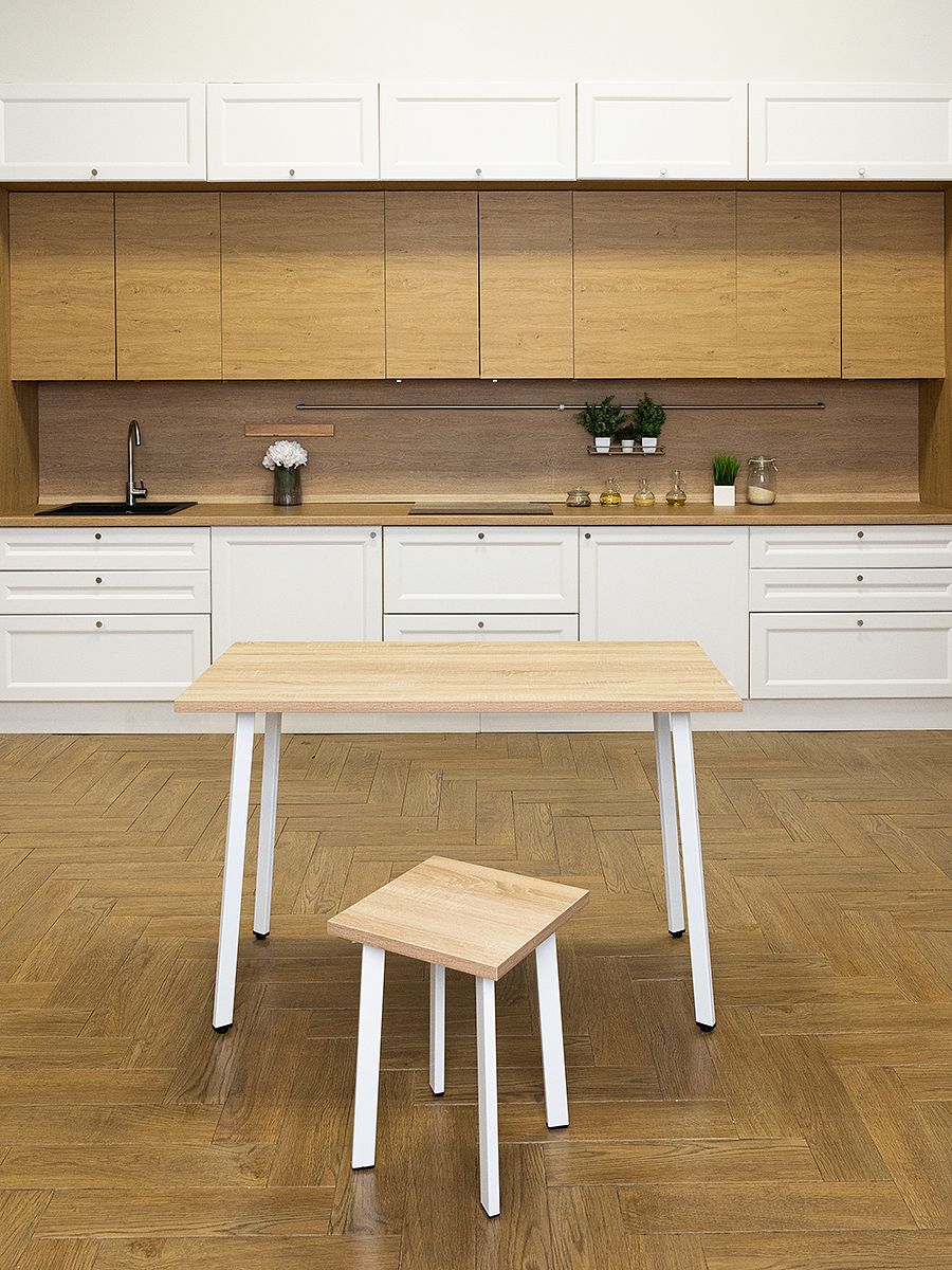 Стол обеденный Delight Dining, размер 140х70х75 см, цвет дуб серый крафт, цвет ножек белый