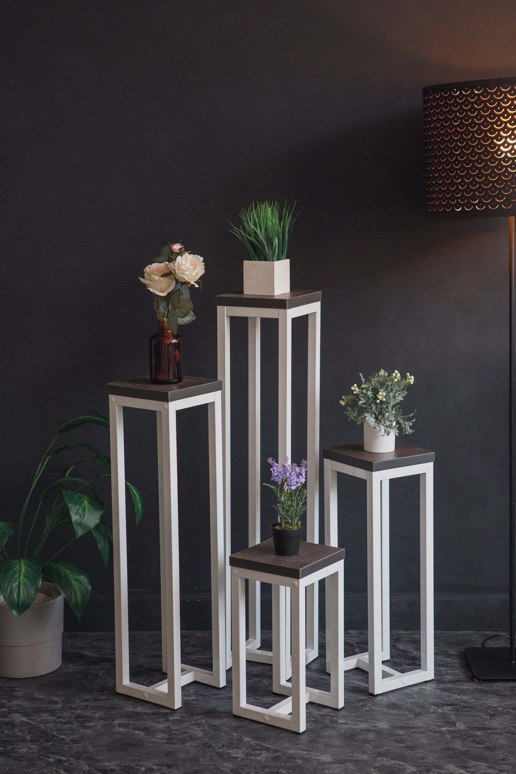 Цветочница-подставка Flowers Tower 40х20х20 см ателье темный, корпус белый