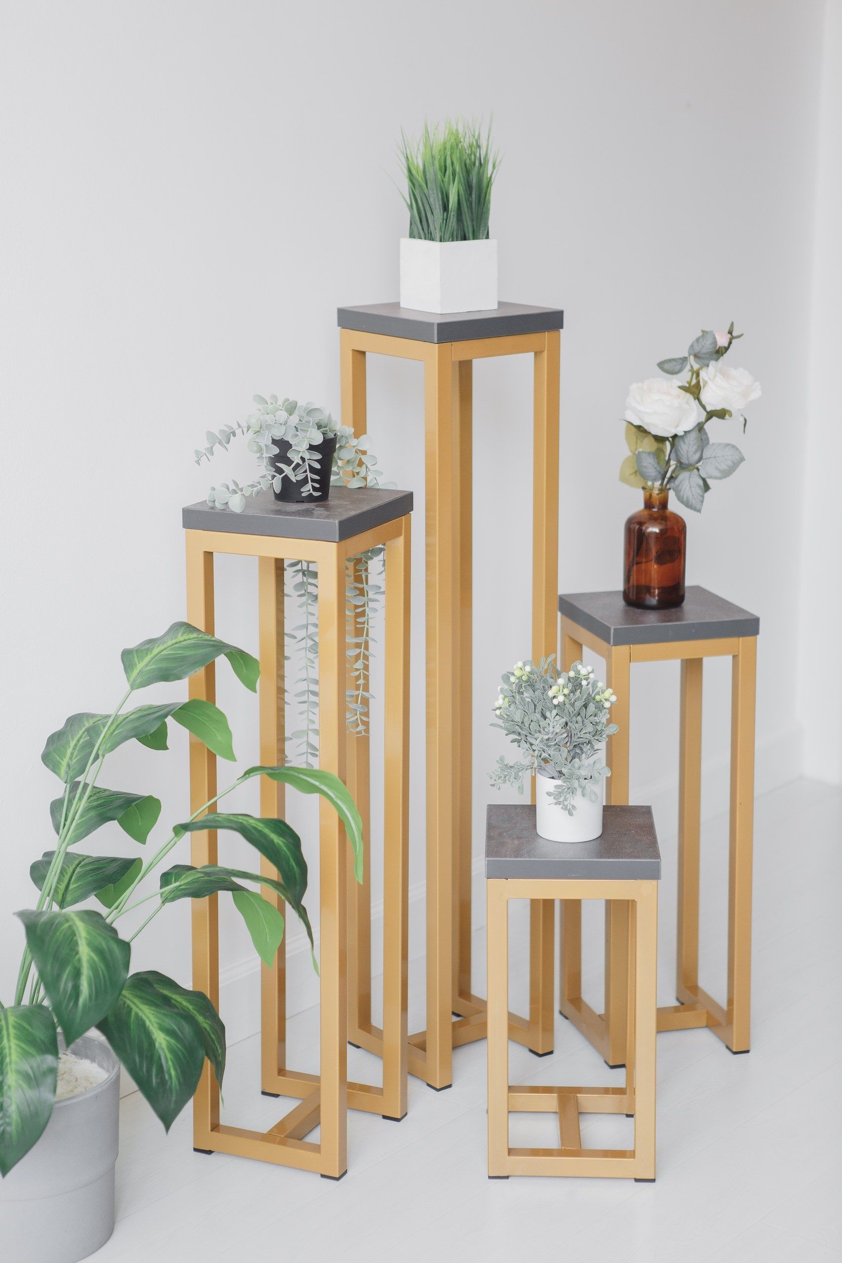 Цветочница-подставка Flowers Tower 60х20х20см ателье темный, корпус золотой