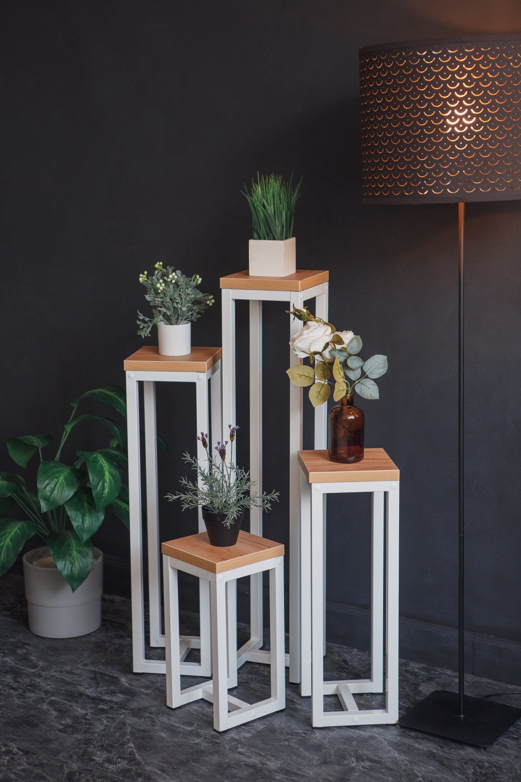 Цветочница-подставка Flowers Tower 80х20х20 см дуб золотой, корпус белый