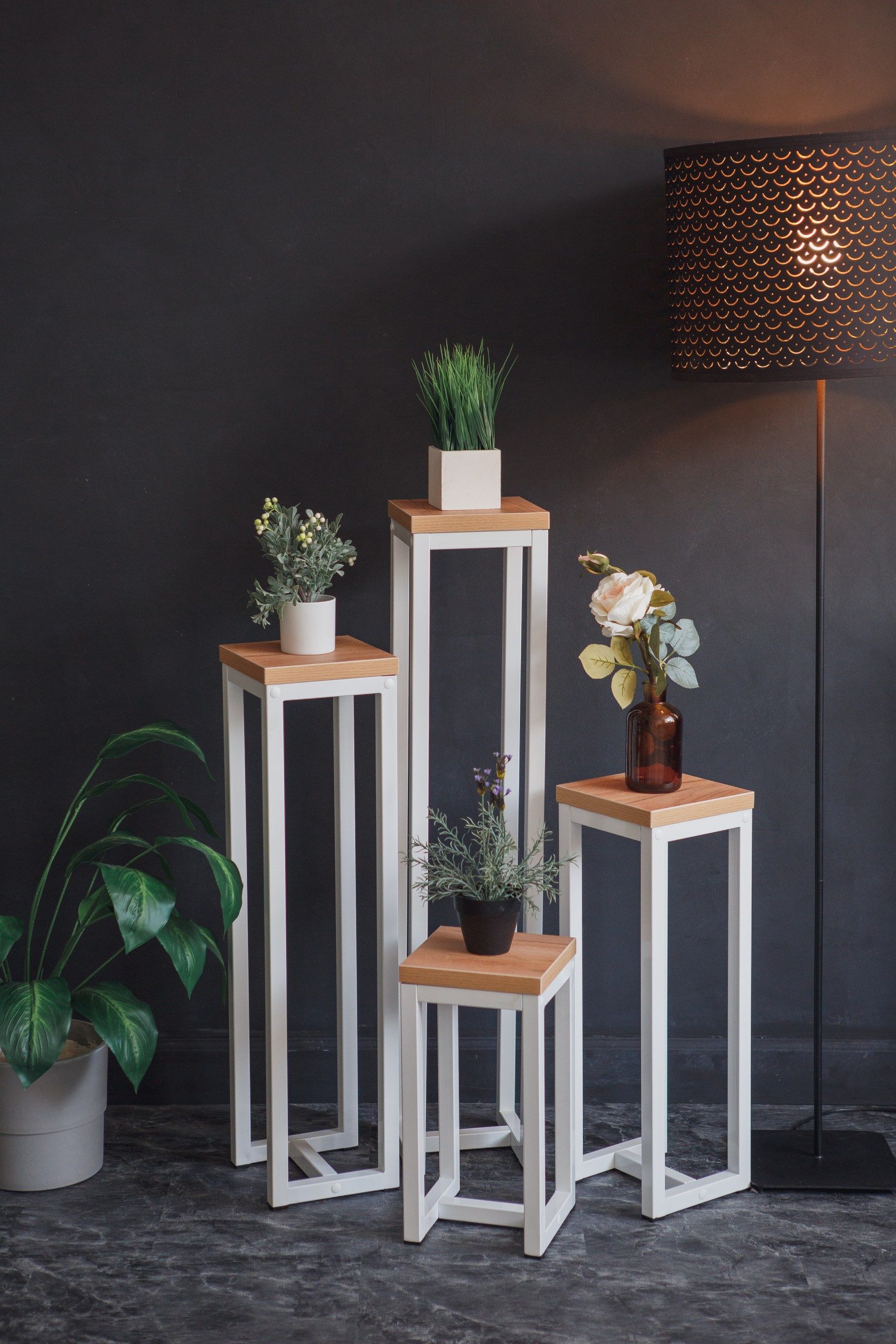 Цветочница-подставка Flowers Tower 100х20х20см дуб золотой, корпус белый
