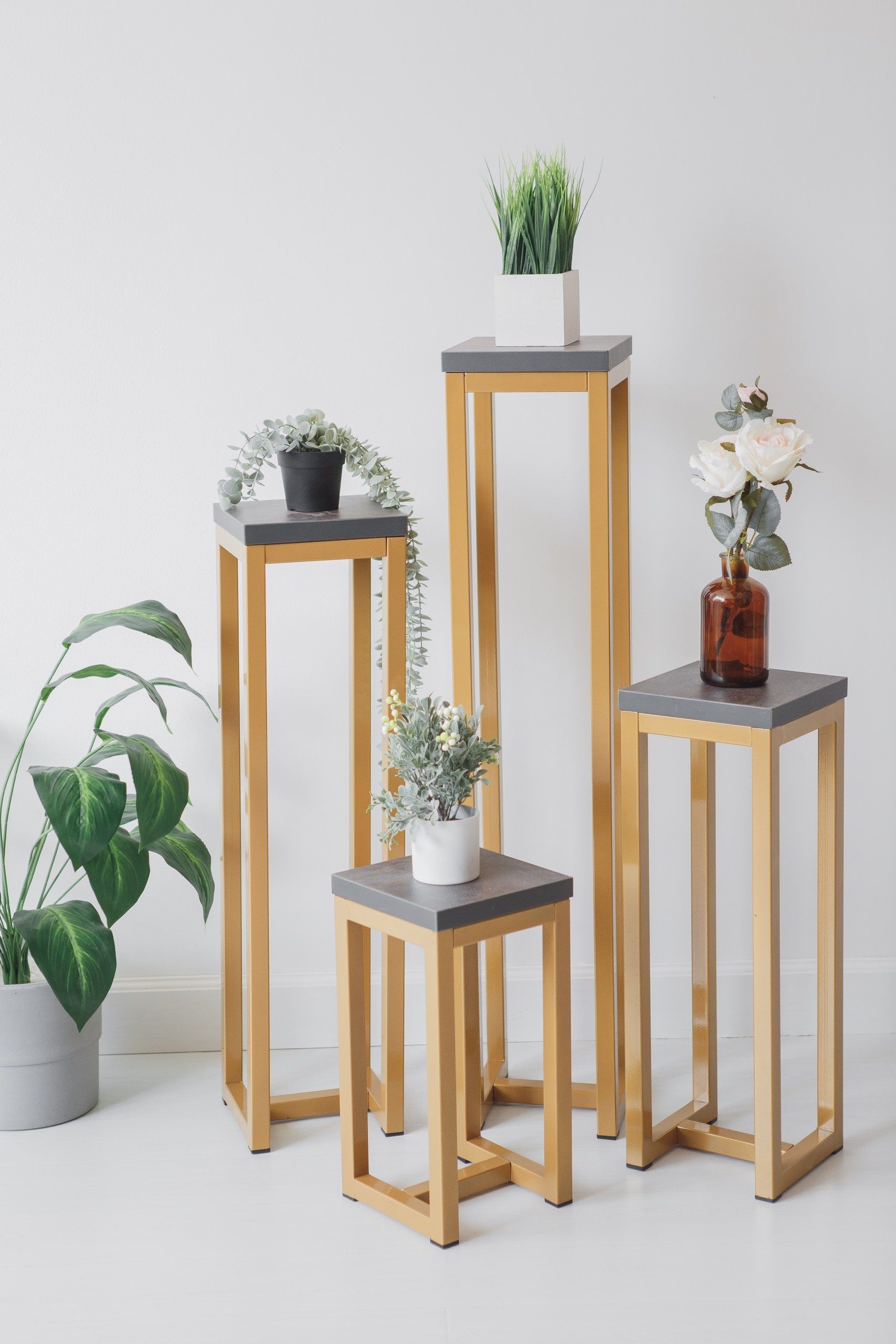 Цветочница-подставка Flowers Tower 60х20х20см ателье темный, корпус золотой