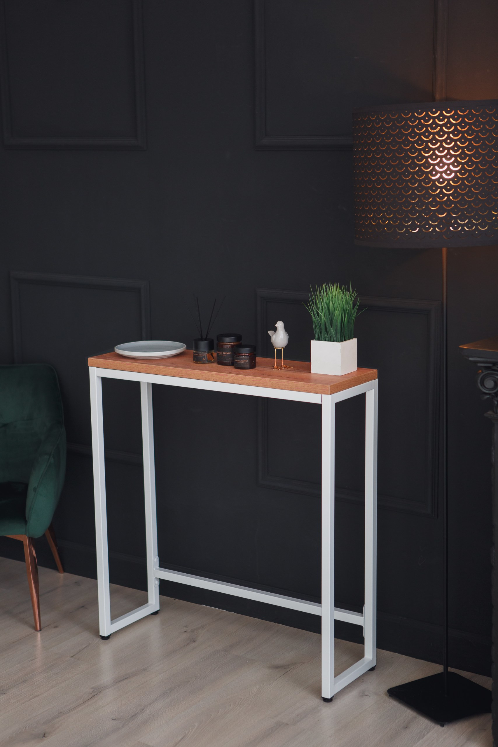 Консоль-тумба LobbyLoft 85х80х25см цвет дуб табачный, каркас белый
