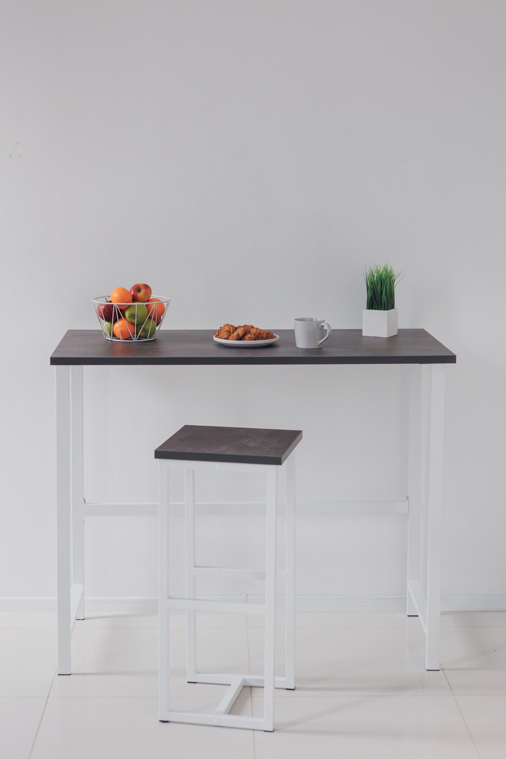 Стол барный Kitchenclassic, размер 100х60х100 см ателье темный, белое подстолье