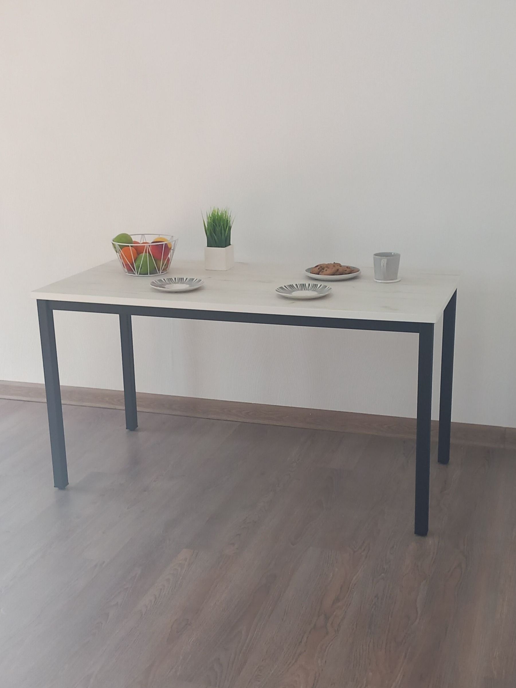 Стол обеденный, кухонный, письменный, компьютерный ATLANT 230х80х75см цвет дуб белый крафт, черное подстолье