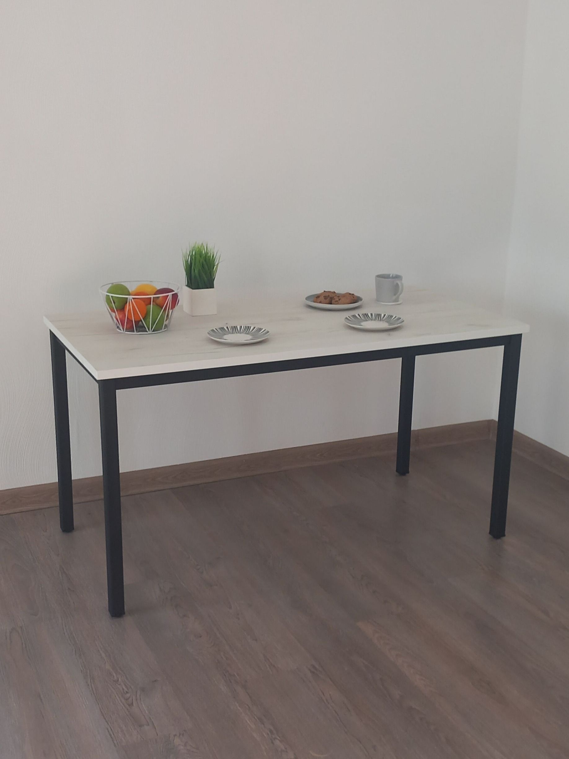 Стол обеденный, кухонный, письменный, компьютерный ATLANT 230х80х75см цвет дуб белый крафт, черное подстолье