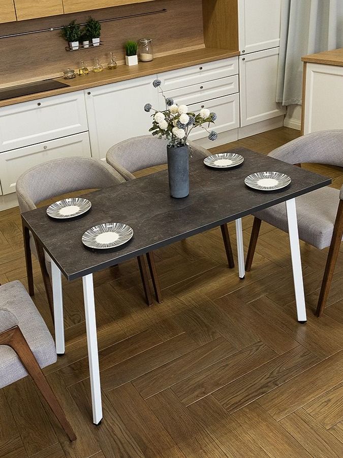 Стол обеденный Delight Dining, размер 90х60х75 см, цвет ателье темный, цвет ножек белый