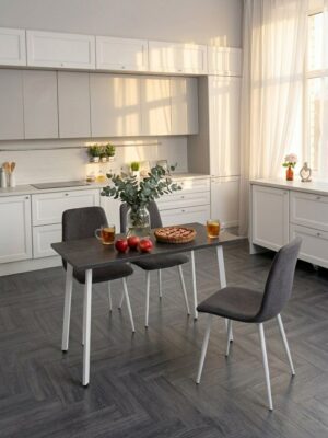 Стол обеденный Delight Dining, размер 140х70х75 см, цвет ателье темный, цвет ножек белый