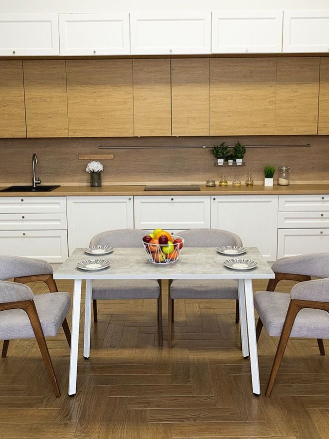 Стол обеденный Delight Dining, размер 90х60х75 см, цвет ателье светлый, цвет ножек белый
