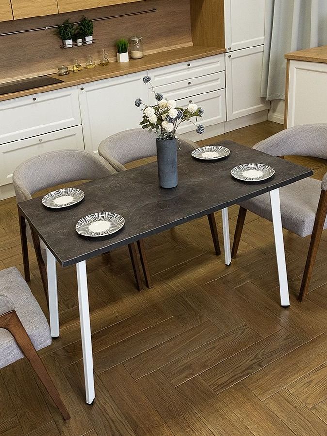 Стол обеденный Delight Dining, размер 140х70х75 см, цвет ателье темный, цвет ножек белый