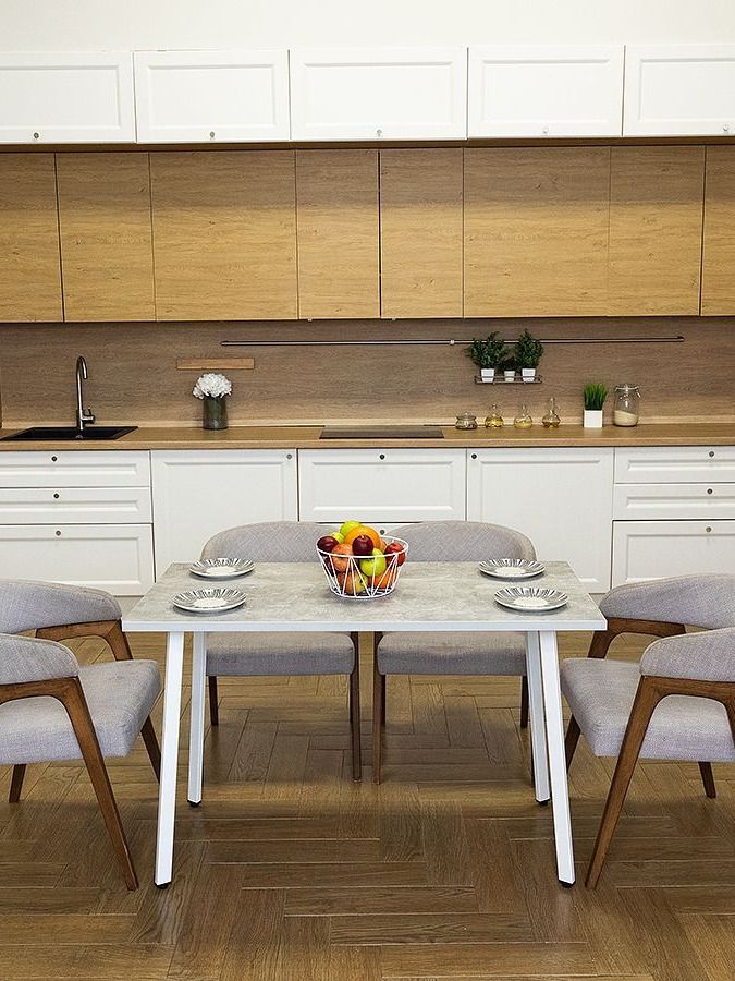 Стол обеденный Delight Dining, размер 140х70х75 см, цвет ателье светлый, цвет ножек белый