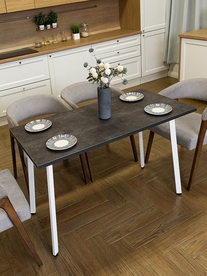 Стол обеденный Delight Dining, размер 120х60х75 см, цвет ателье темный, цвет ножек белый