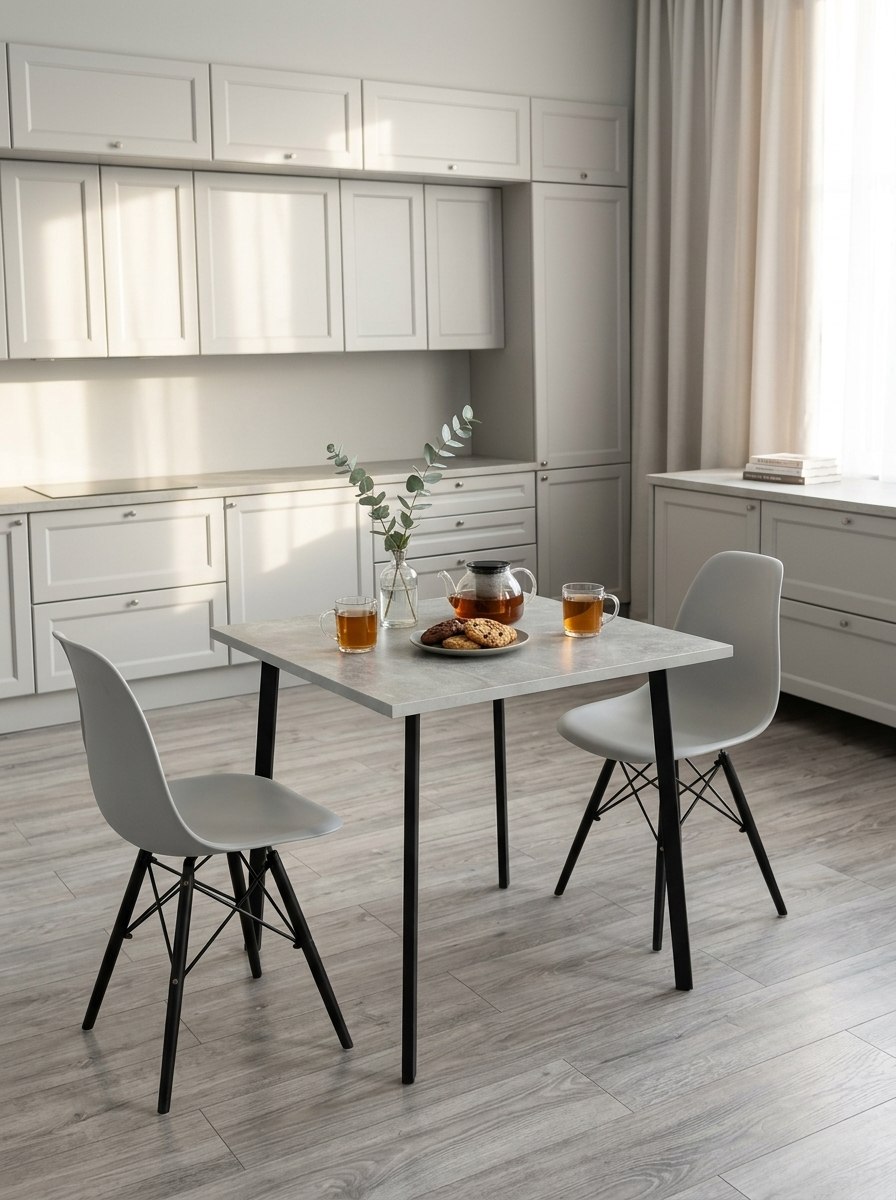 Стол обеденный Delight Dining, размер 60х60х75 см, цвет ателье светлый, цвет ножек черный
