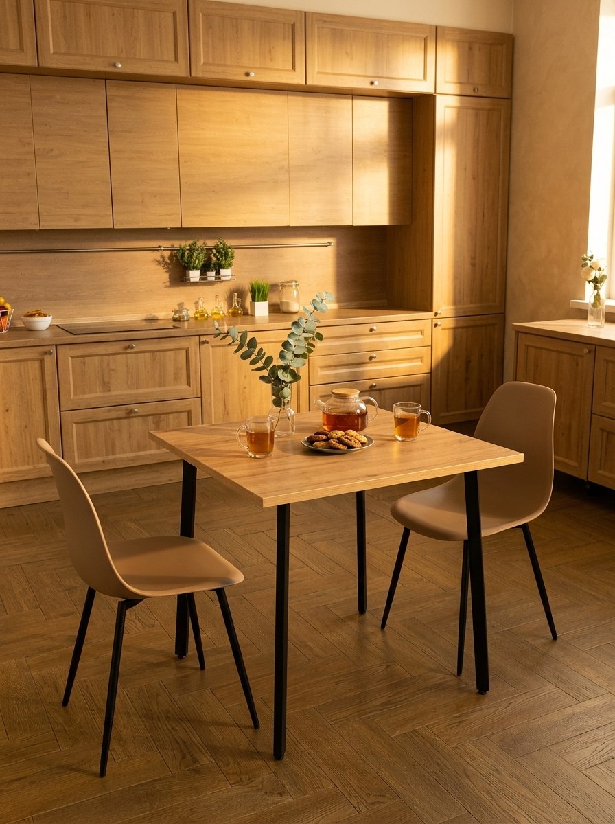 Стол обеденный Delight Dining, размер 60х60х75 см, цвет дуб золотой, цвет ножек черный