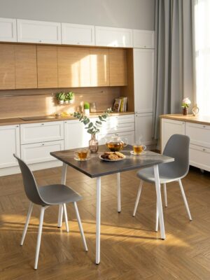 Стол обеденный Delight Dining, размер 60х60х75 см, цвет ателье темный, цвет ножек белый