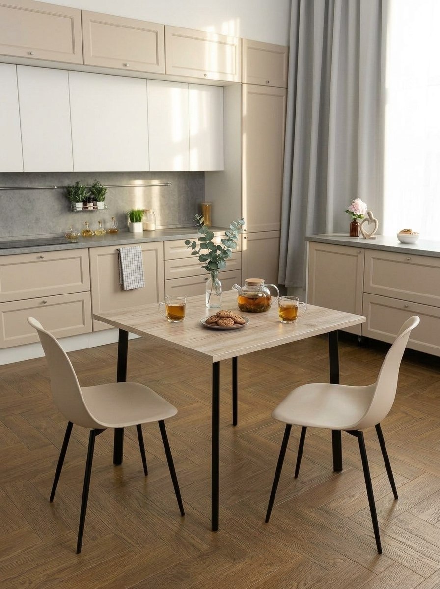 Стол обеденный Delight Dining, размер 60х60х75 см, цвет дуб серый крафт, цвет ножек черный