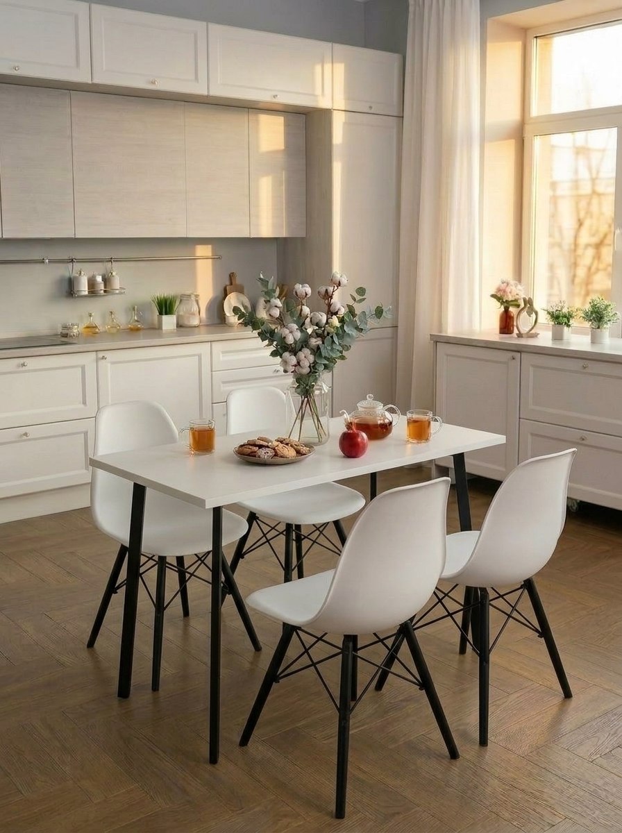 Стол обеденный Delight Dining, размер 140х70х75 см, цвет белый, цвет ножек черный
