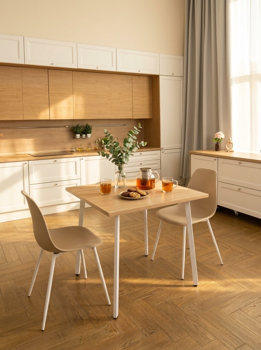 Стол обеденный Delight Dining, размер 60х60х75 см, цвет дуб сонома, цвет ножек белый