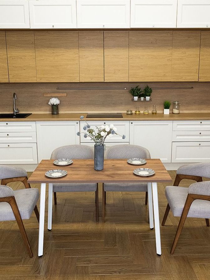 Стол обеденный Delight Dining, размер 140х70х75 см, цвет дуб табачный, цвет ножек белый