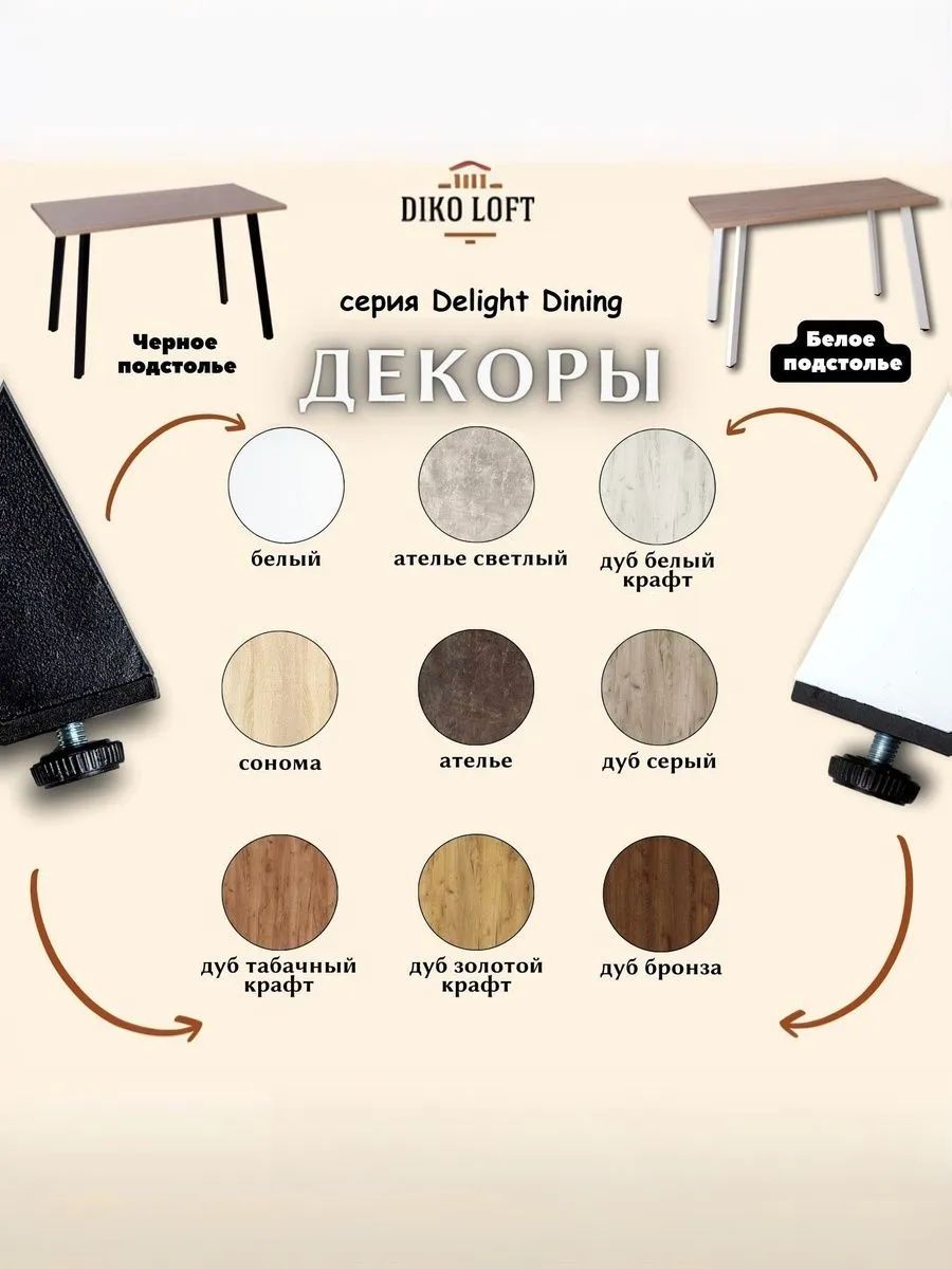 Стол обеденный Delight Dining, размер 60х60х75 см, цвет дуб белый крафт, цвет ножек черный
